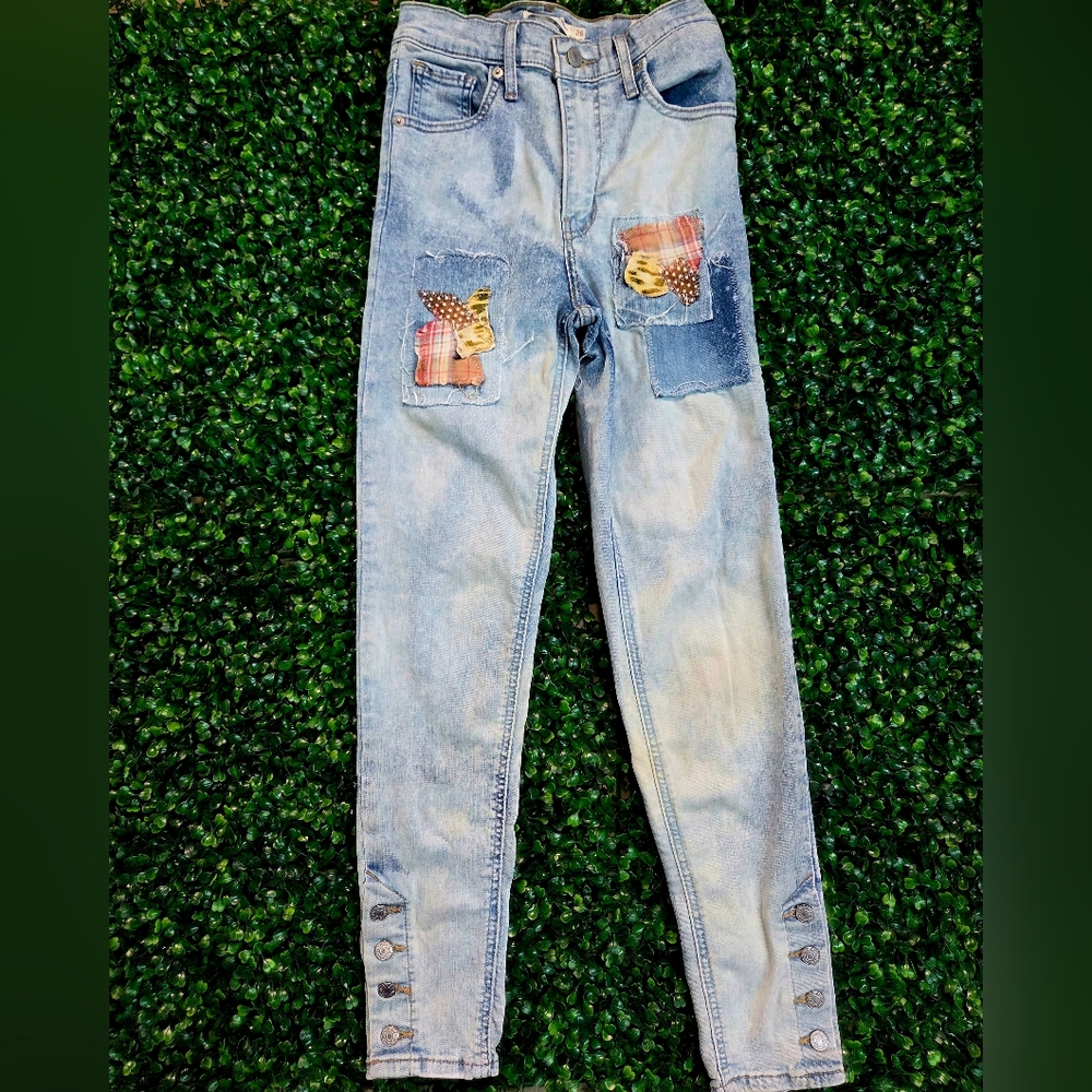 Custom Levi's Light Blue Skinny Jeans w/ Patchwork